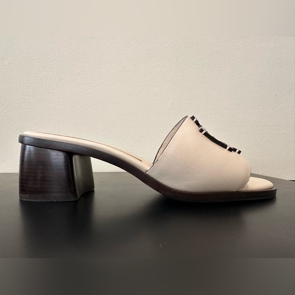 Tory Burch Block Heel Slide Sandals Creme White Brown Size US 7M - Picture 4 of 12
